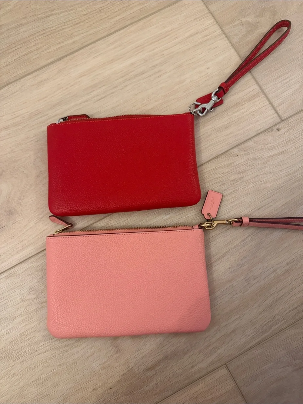 Coach Red and Pink Pebbled Leather Double Wristlet Set
